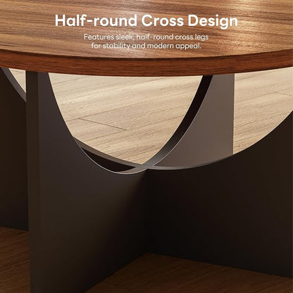 LIKIMIO Nesting Coffee Tables Set of 2, 31.5" Round Side Tables for Living Room, Wooden End Table, Walnut