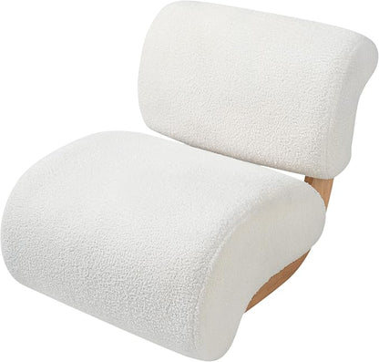 Merax 28" Modern Curved Boucle Accent Chair with Solid Wood Base, Mid-Century Armless Upholstered Slipper Lounge Chair for Living Room, Bedroom, Reading Nook, Natural + Beige