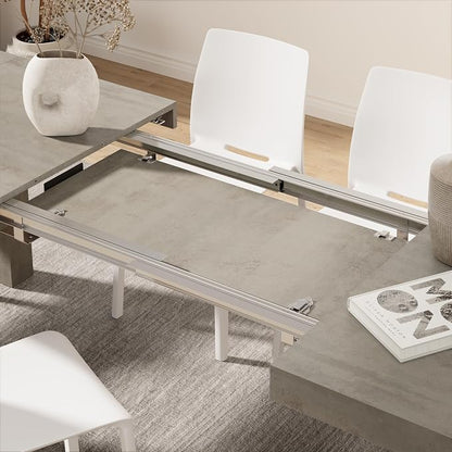 Mobili Fiver, Iacopo Extendable Dining Table, 55.1(86.6) x35.4 in, Concrete Effect, Grey, for 6-10 People, Expandable Dining Table for Kitchen, Living Room, Italian Furniture