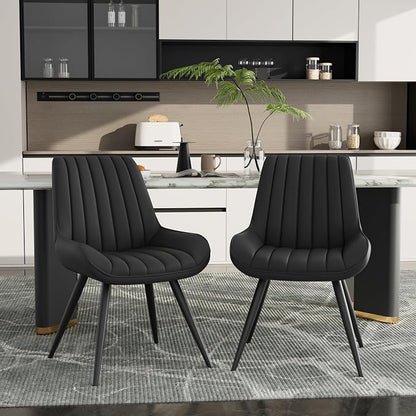 Mid Century Modern Dining Chairs Set of 4, Soft Cushion Upholstered Fabric Kitchen Chairs, Black