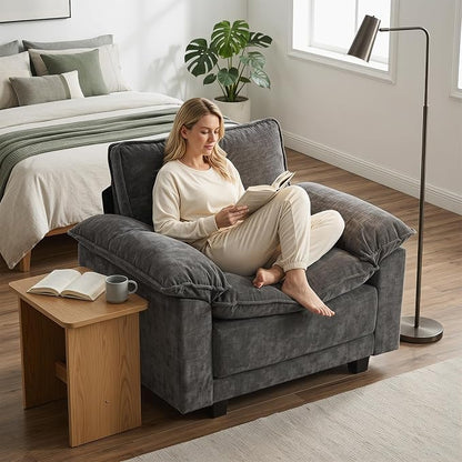 Modern Cloud Single Sofa, Comfy Chenille Couch for Living Room, Black | Cloud Couch，Comfortable Cushioning，Cozy Armrest Support，Modern Appearance，Easy Assembly, Sturdy Frame