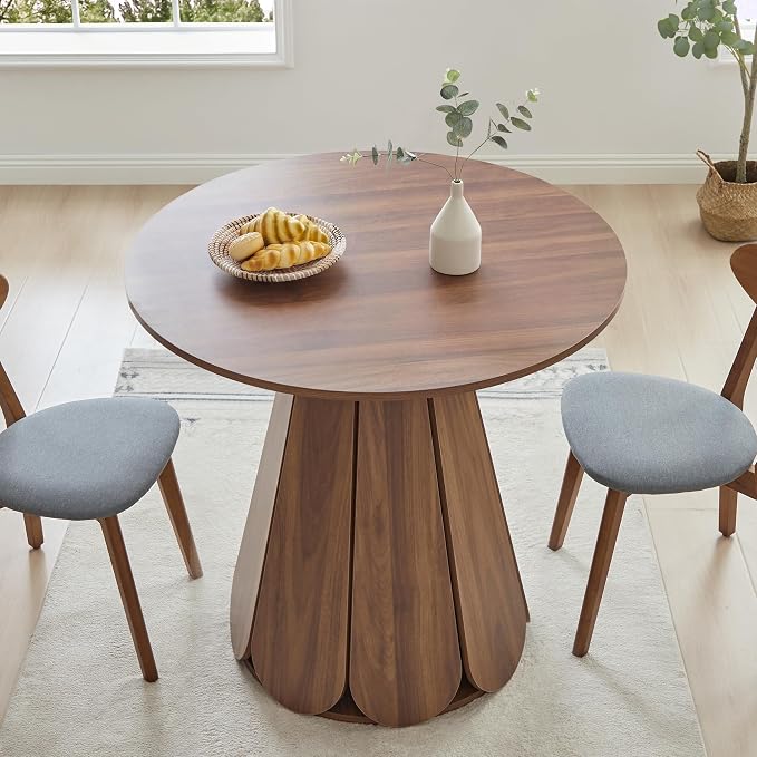 31.5 inch Small Round Dining Table, Modern Kitchen Table for 2 to 4 Person, Farmhouse Wood Circle Dining Room Tables with Pedestal Base, Space Saving Dinner Tables for Apartment, Small Space, Walnut