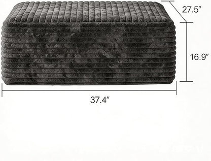37.4" Charcoal Plush Corduroy Ottoman, Upholstered Cloud Ottoman for Boneless Couch in a Box, Modular Sectional Couches for Living Room Bedroom, Compressed Memory Foam, No Assembly Require, Dark Grey