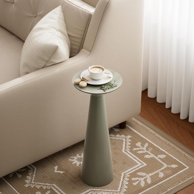 COZAYH Farmhouse Tall Pedestal End Table Small Solid Wood Martini Table Plant Stand Modern Round Drink Table for Small Space Living Room, Sage Green