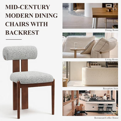 MALOL Modern Wooden Dining Chairs Set of 6, Upholstered Fabric Kitchen Chairs with Sculptural Backrest, Mid-Century Farmhouse Dining Room Chairs with Solid Wood Legs, Light Grey