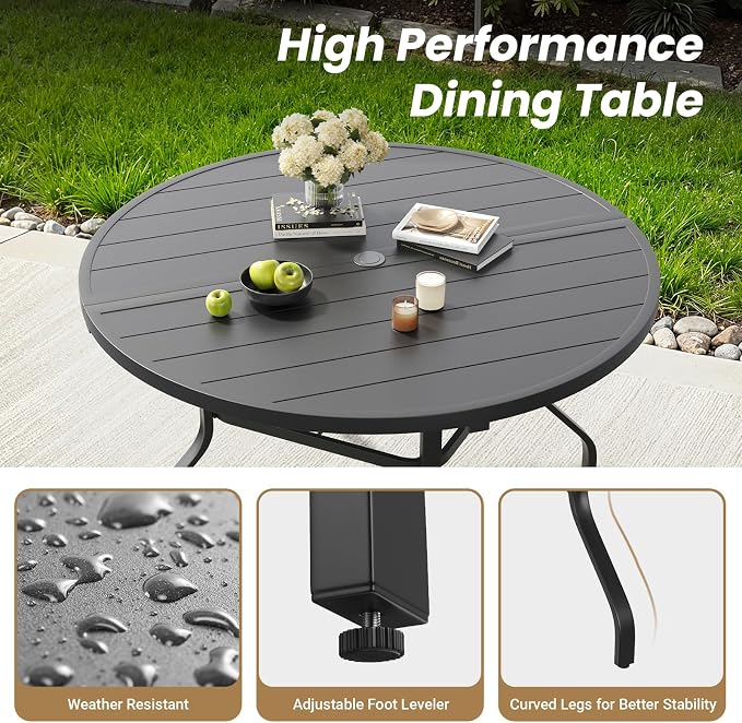 Soohow Outdoor Dining Set for 6, 7-Piece Round Table Patio Dining Set, 6 x Swivel Patio Chairs and 1 x 47 Round Outdoor Dining Table, for Poolside, Backyard and Proch