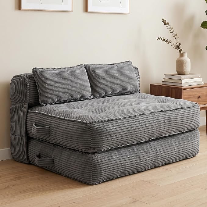 Folding Sofa Bed, Convertible Sleeper Chair with Pillow Foldable Mattress with Back Support, Portable Fold Out Chair Bed Comfy Floor Couch Lounge for Living Room Bedroom Apartment Single