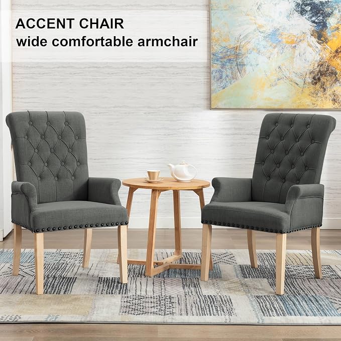 AODCHR Upholstered Fabric Accent Dining Chair Set of 6, Elegant Tufted Dining Room Chairs, Kitchen Room 2 Arm with 4 Armless,Dark Grey