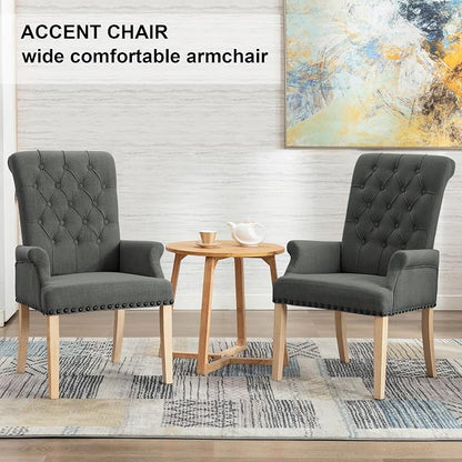 AODCHR Upholstered Fabric Accent Dining Chair Set of 6, Elegant Tufted Dining Room Chairs, Kitchen Room 2 Arm with 4 Armless,Dark Grey