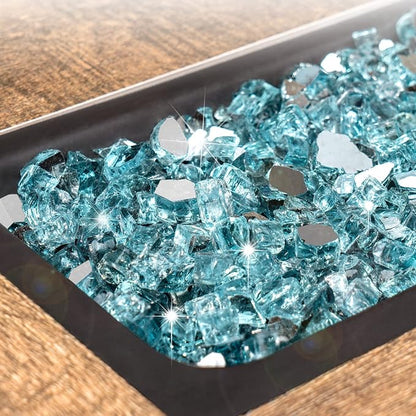 GASPRO 20 lbs Fire Glass for Propane Fire Pit, 1/2-Inch Reflective Fireplace Glass Rocks for Fire Pit Table, Caribbean Blue