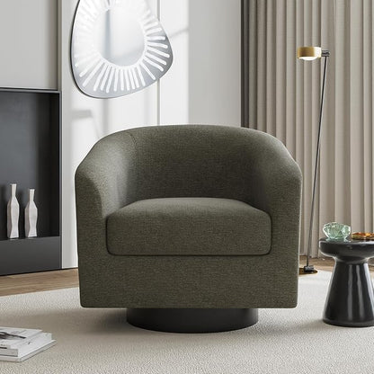 Swivel Accent Chairs Set of 2, Chenille Barrel Chair Upholstered Armchair for Living Room, Modern Round Arm Chair Small Single Sofa Bedroom Reading Seat - Tan