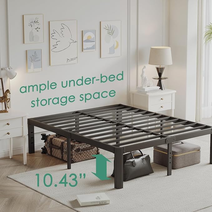 12 Inch High Full Size Bed Frame No Box Spring Needed, Platform Metal Bed Frame Full Size, Noise Free, Easy Assembly, Heavy Duty, Black