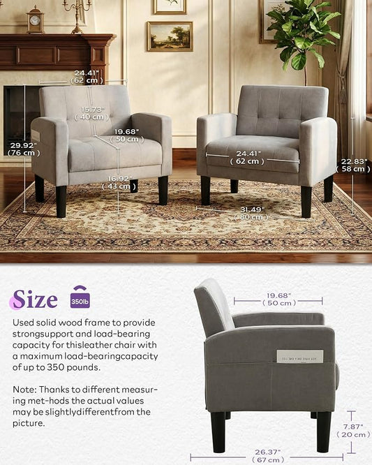 TYBOATLE Accent Chair Sets of 2 Living Room Chairs Cozy Tufted Mid Century Modern Chairs with Arms for Bedroom Comfy Reading Arm Chair Small Chairs for Small Spaces Living Room Office (2, Light Grey)