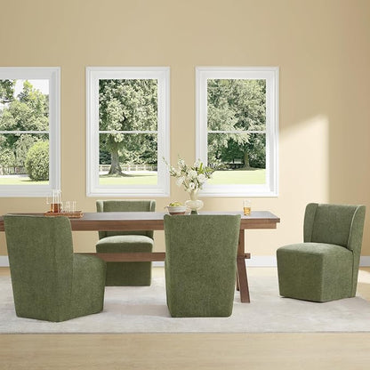 KISLOT Upholstered Dining Chairs Set of 2 with Casters, Wingback Modern Side Armless Deskchair with Rollers for Diningroom Bedroom Livingroom Reading Room, Green Fabric