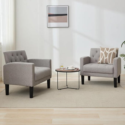 TYBOATLE Accent Chairs Set of 2 Comfy Living Room Chair Tufted Mid Century Modern Accent Chair, Cozy Upholstered Reading Arm Chair for Office, Bedroom (Light Grey, Set of 2)