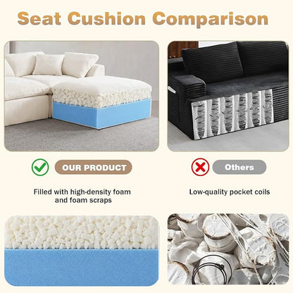 110" Boneless Cloud Couch Sectional for Living Room, Oversized Modular L Shaped Sofa with Ottoman, Deep Seat Chenille Sectional Couch for Cloud-Like Comfort (Beige)