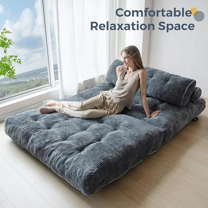 MAXYOYO Folding Sofa Bed, Convertible Chair with Pilow Foldable Couch with Back Support, Portable Fold Out Chair Bed Comfy Floor Sofa Lounge for Living Room Bedroom, Dark Grey, Double