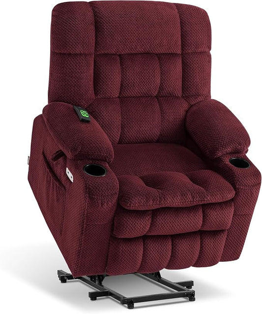 MCombo Small Dual Motor Power Lift Recliner Chair for Petite Elderly, Zero Gravity Lift Chair with Heat and Massage, Infinite Position Lay Flat Recliner, USB Ports, Fabric 7893 (Small, Burgundy)