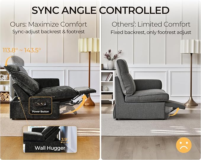 124.8'' Oversized Power Recliner Sofa with Headrest, Extra Wide Modular Cloud Sectional Reclining Couch, Convertible 4-Seater with Storage Ottoman for Home Theater Living Room, Chenille, Black