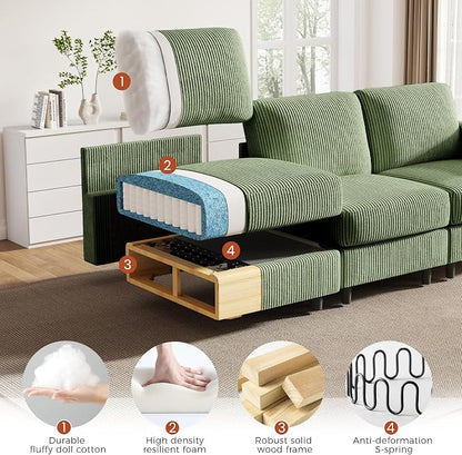 KKL Modular Sectional Sofa Bed with Storage Ottoman, Convertible L/U-Shaped Sleeper Couch for Living Room, Modern Reversible Design(Green,6 Seater U Shape)