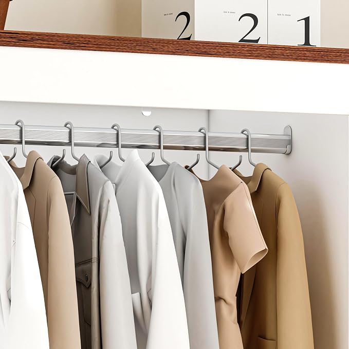 70" Tall Wardrobe Closet with 7 Doors & 6 Drawers, Farmhouse Armoire with Hanging Rod, Wooden Armoire Wardrobe Closet for Bedroom, Freestanding Clothing Storage Cabinet, White