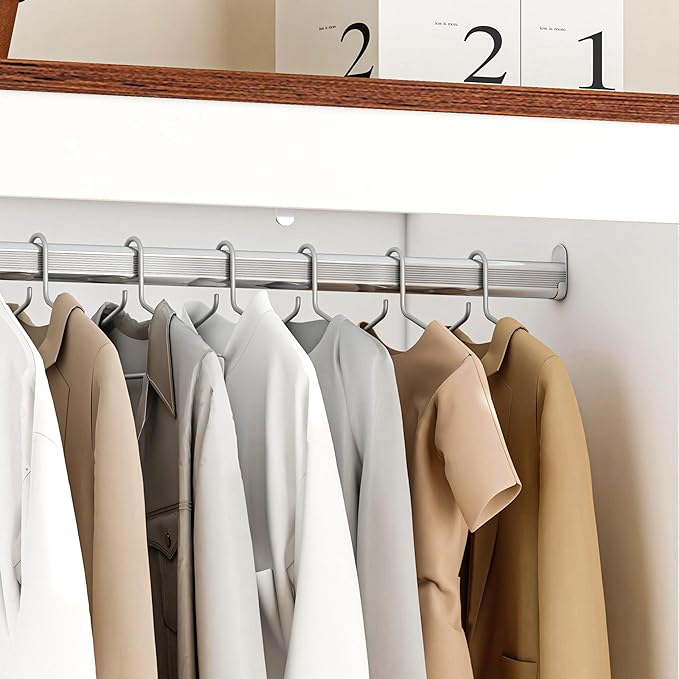 Farmhouse Wooden Armoire Storage Cabinet with Adjustable Shelves & Hanging Rod, 3 Doors Wardrobe Armoire Closet with Drawers, 70" Freestanding Clothing Storage Cabinet for Bedroom (3 door, White-1)