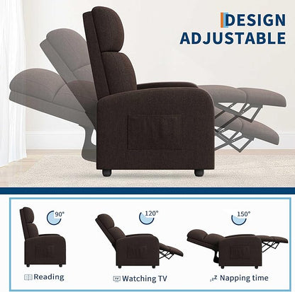 Garvee Recliner Chair for Adults, Lazy Reclining Chair Ergonomic Adjustable Single Sofa Enhanced with Side Pocket, Tall Back, Wide Arms & Padded Seat, Home Theater Seating for Living Room