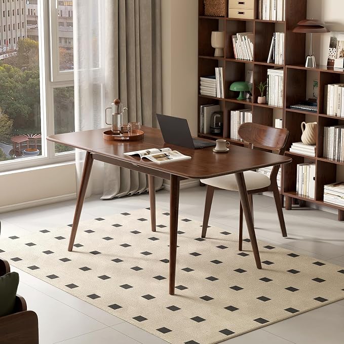39’’-55’’ 100% Oak Extendable Dining Table and Chairs Set for 4, Solid Wood Folding Kitchen Table, Mid Century Modern Dinner Table for Kitchen, Apartment, Living Room (39''-55'' + 4 Chairs)