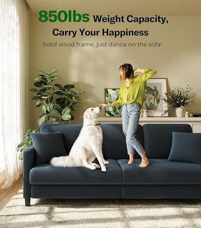 Welzona 83" Couches for Living Room, Teddy Sofa Couch with Storage Ottomans, U Shaped Couch with Movable Ottomans, Tool-Free Modular Sectional Sofa, All-Wood Sofas for Living Room 2 Pillows, Blue Grey
