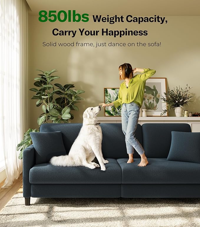 Welzona 83" Couches for Living Room, Teddy Sofa Couch, Comfy Sofas for Living Room, Tool-Free Setup Loveseat Sofa, All-Wood Love Seat Couches, Small Couch 2 Pillows Included, Blue Grey