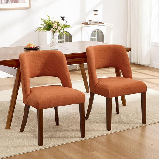 Dining Chairs Set of 2,Modern Dining Room Chairs with Thick Cushions,Upholstered Linen Fabric Kitchen Chairs for Kitchen Dining Room Orange