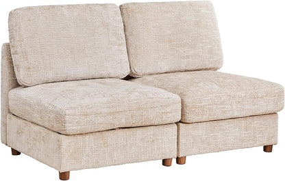 ORRD Modern Chenille Middle Armless Sofa Seat Set of 2 for Modular Sectional Couch for Living Room, Beige