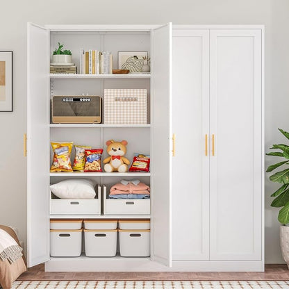 71" H Kitchen Storage Cabinet with 4 Adjustable Shelves, Metal Pantry Cabinet, Pantry Organizers and Storage Cabinet for Kitchen, Bathroom, Living Room (White)
