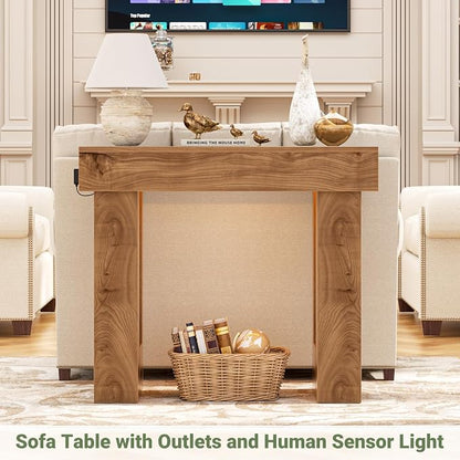 Unikito 39" Entryway Table with Socket and Sensor Light, Narrow Console Table with Storage Behind Couch, Farmhouse Entryway Table for Hallway, Behind The Couch, Living Room, Foyer