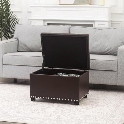 Joveco Leather Storage Ottoman with 360° Caster Wheels 24" Foot Rest Bench Rectangle Ottomans Stool for Living Room Bedroom (Brown, Wheels)