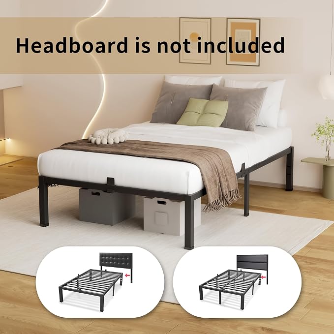 MAF Twin Bed Frames 14 Inch Metal Platform BedFrame with Black Heavy Duty Steel Slat Support Noise Free Twin-Bed-Frame, No Box Spring Needed