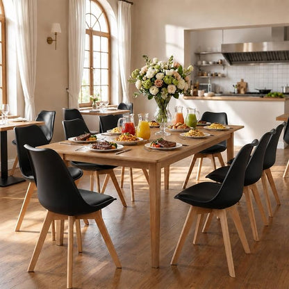 Dining Chairs Set of 4, Modern Upholstered Dining Room Chairs with PU Leather Padded Seat, Armless Kitchen Chairs with Curved Backrest and Solid Wood Legs for Dining Room, Kitchen, Apartment, Black