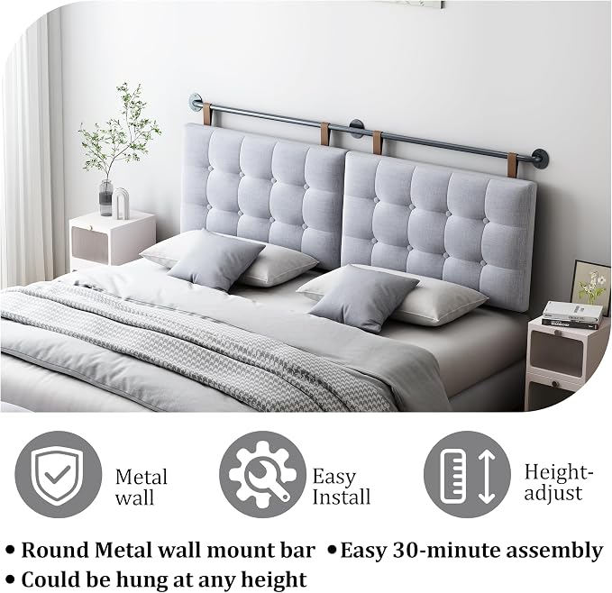 BSHOMGI Headboard Queen Size Headboards for Adjustable Bed Tufted Upholstered Head Board Only Gray Headboards, Fabric Line Headboard in Modern Button Design Bedroom(Gray, Queen)