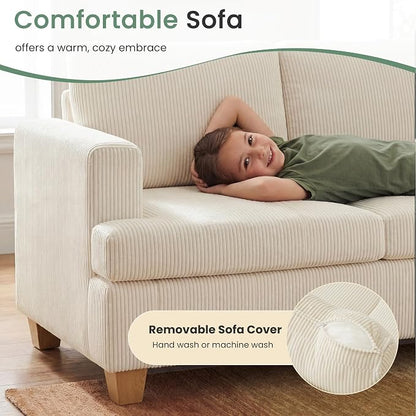YOUDENOVA 63" Corduroy Sofa Couch Loveseat for Living Room, Small Seep Seat Loveseat Sofa for Bedroom, Comfy Chenille Couch for Small Spaces, White Corduroy
