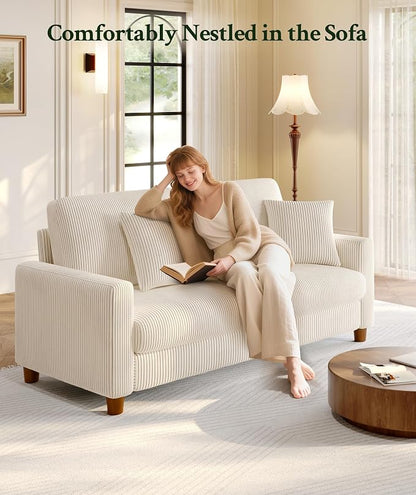 Welzona 70.2" Couches for Living Room, Comfy Beige Couch 7.1" Extra Thick Cushion, Sofas for Living Room Tool-Free Setup, Loveseat Sofa 705lbs Support, Corduroy Couch for Bedroom, Apartment, Office