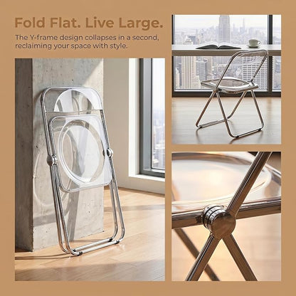 Clear Acrylic Folding TV Tray Table No Assembly Portable Side Desk, Lightweight Compact Computer Table for Small Space Home Office Dorm RV Apartment (Clear)