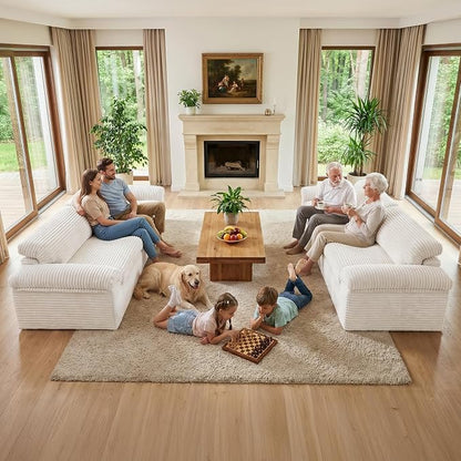 Vesgantti 118" Boneless Couches for Living Room, Modular Sectional Couch in Corduory | Memory Foam | No Assembly Required, Deep Seat Cloud Sofa for Apartment, Office (Beige)