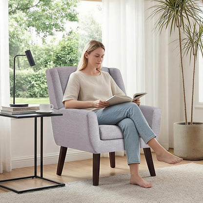 HUIMO Accent Chair Living Room Chair, Upholstered Button Tufted Armchair, Linen Fabric Sofa Chairs for Bedroom, Living Room, Mid Century Modern Comfy Reading Chair (Light Grey)