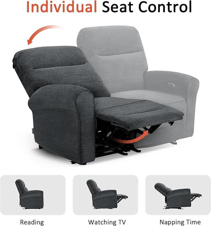 MCombo 64.6" Wall Hugger Power Loveseat Recliner Sofa with USB Ports, Reclining Loveseat for Small Spaces Living Room RV, Fabric PR635M1 (Dark Grey)