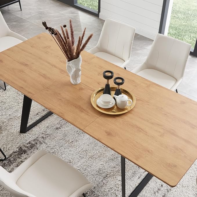 ZckyCine 63‑79 Inch Expandable Dining Set with 6 PU‑Leather Chairs, Wooden Tabletop for Large Dining‑Rooms and Banquet Spaces