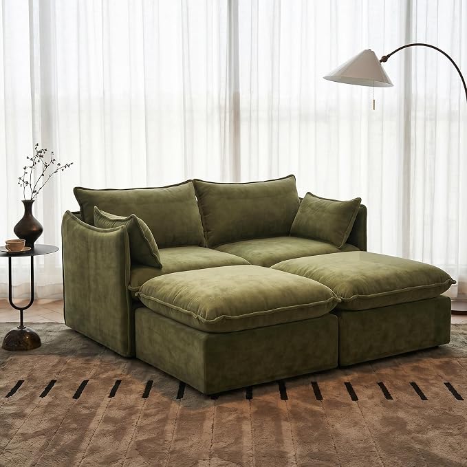 Cloud Modular Loveseat Lounge, Oversized Deep Seat, Luxe Chenille | Fully Removable Washable Covers, Memory Foam Seat Cushions, Storage Ottoman, Premium Fabric