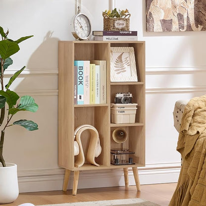 LEYAOYAO 5 Cube Bookshelf 3-Tier Bookcase with Legs,Mint Light Wood Kids Book Shelf Cute Storage Organizer,Free Standing Open Toy Shelves Wood Bookshelves,Display Bookcases for Bedroom,Living Room
