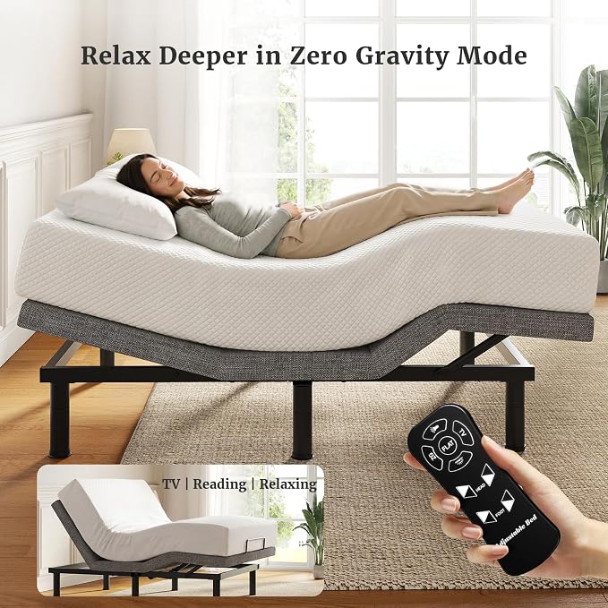 Tami Tami T450 Adjustable Bed Frame Split King Size with Remote & Nightlight - Syncable Electric Beds Bases with Head & Foot Incline, Zero Gravity, 3 height-adjustable legs, Quiet Motor, Easy Assembly