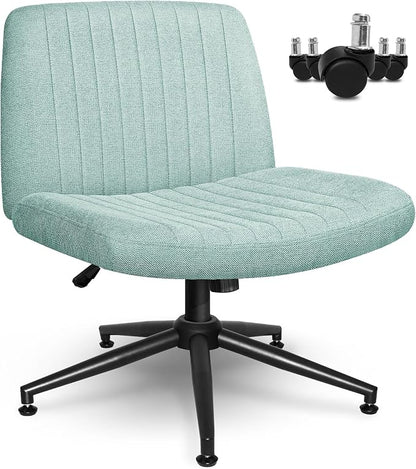 Orange Factory Criss Cross Chair Wheels Wide Cross Legged Office Desk Vanity Dual Base Comfy Fabric Armless Adjustable Swivel for Home Computer Task (Mint Dual Base, Fabric)