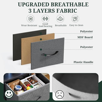 4 Drawers Dresser for Bedroom, Fabric Storage Tower Organizer with Wooden Top and Steel Frame, Tall Chest of Drawers for Closet, Entryway, Dorm, Gray